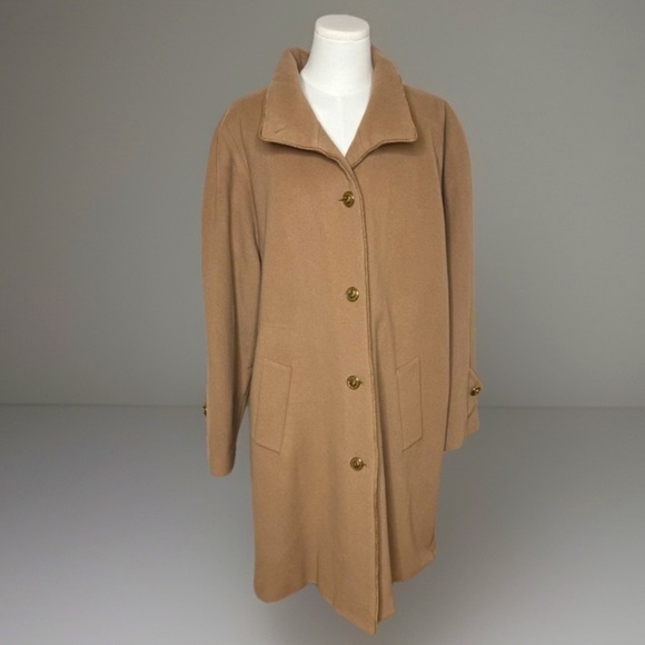NWT Women's Dennis Basso Tan Button-Up
Wool, Cashmere Blend Coat. - Picture 3 of 13